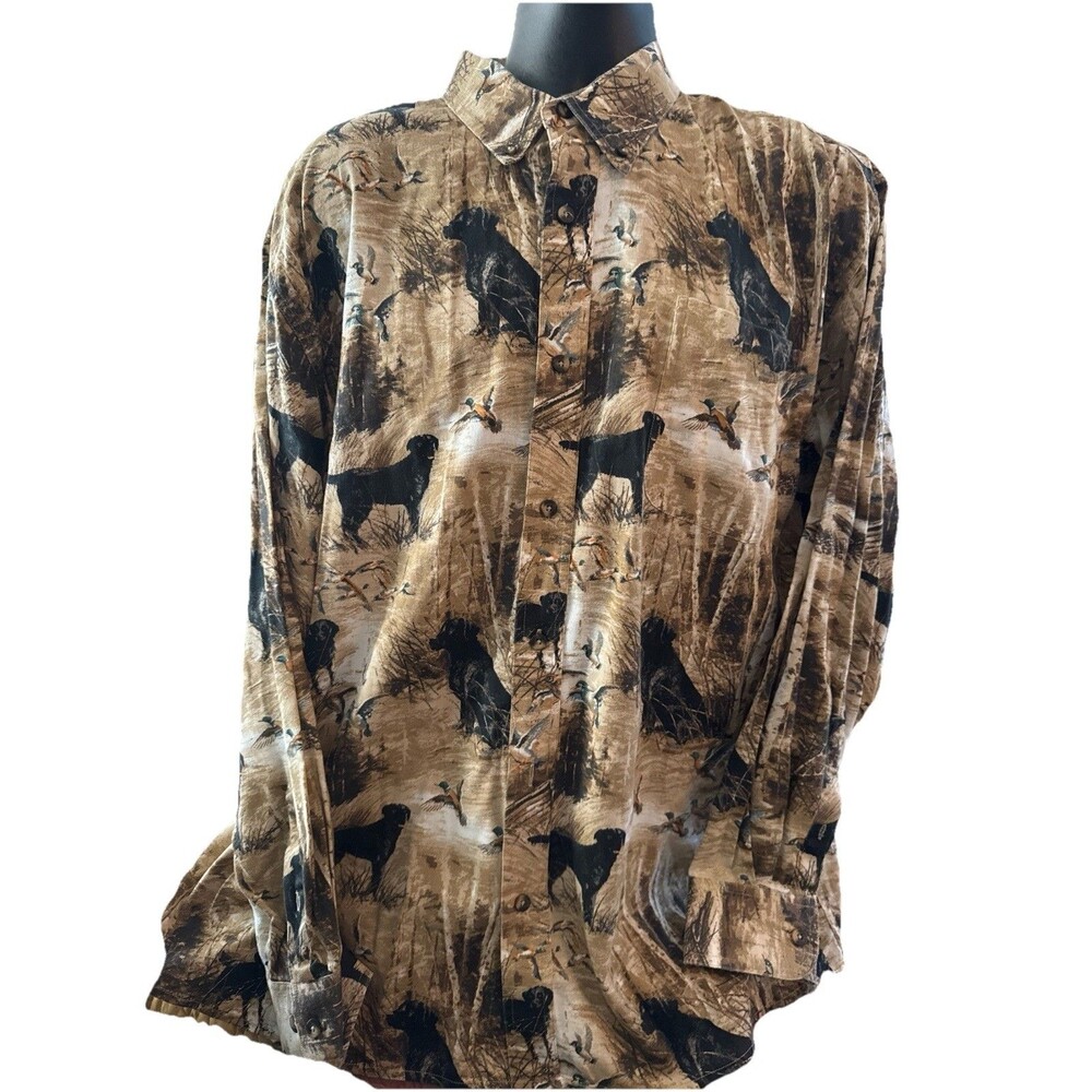Redhead Men's Heavyweight Long Sleeve Duck Hunting Dogs Button Up Shirt  XL